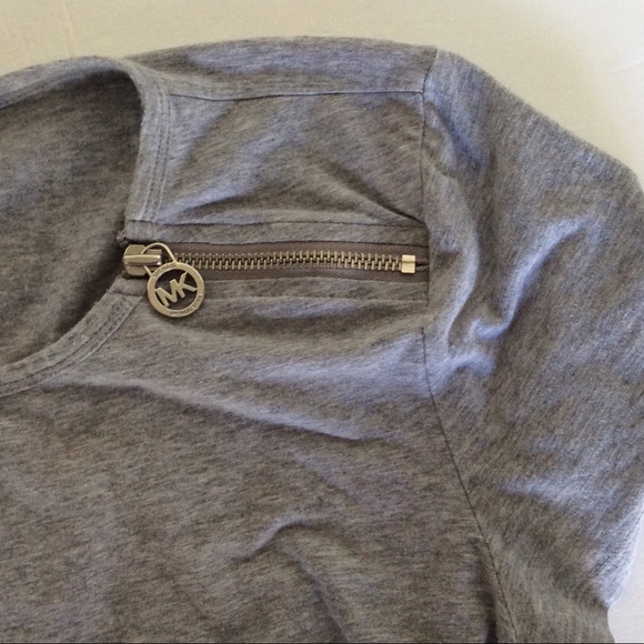 MICHAEL KORS ZIPPER DETAIL SIDE RUCHED TEE SHIRT SIZE LARGE - Picture 5 of 7